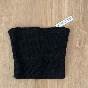 Alice + Olivia Penelope Cropped Strapless Smocked Linen Blend Top XS